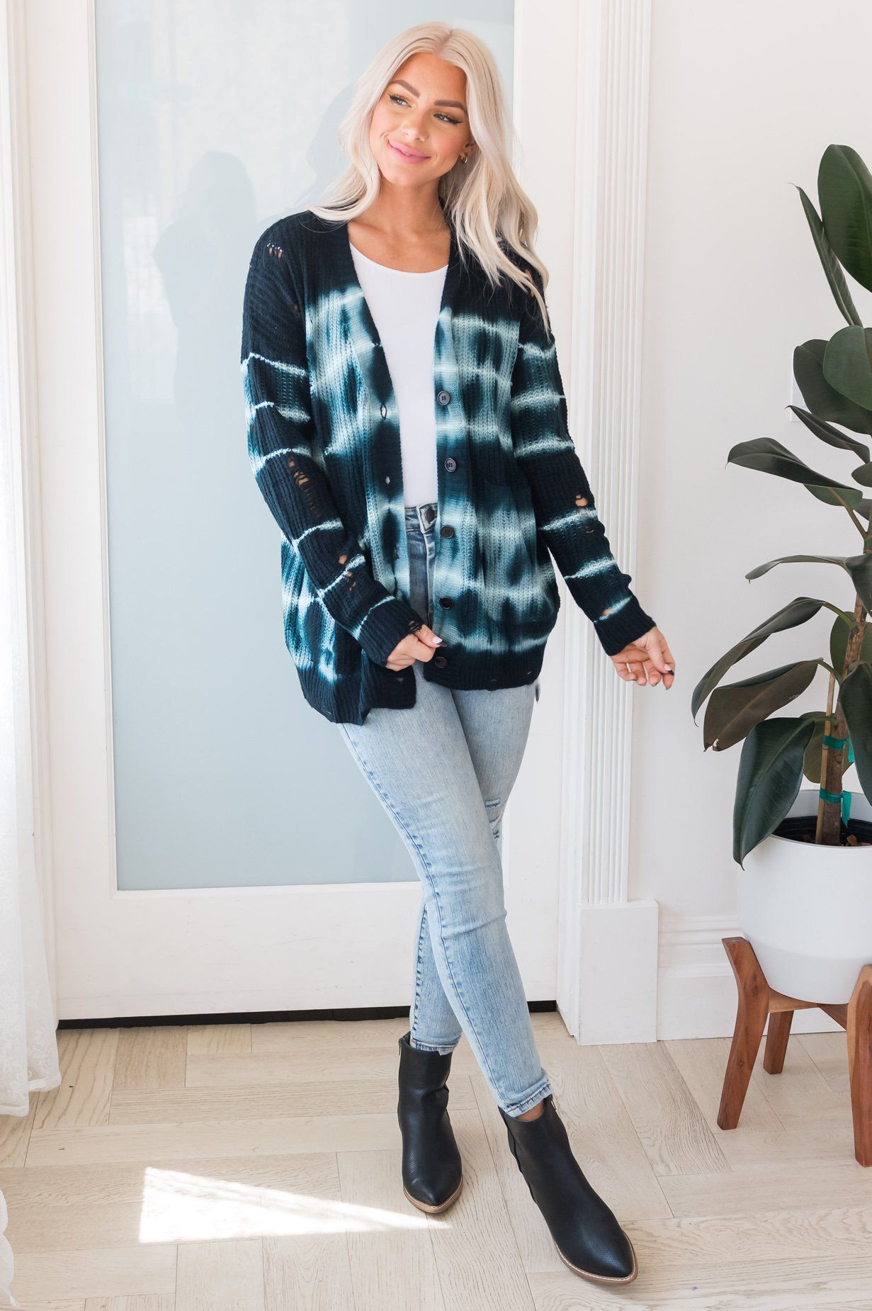 Galaxy Night Modest Distressed Cardigan