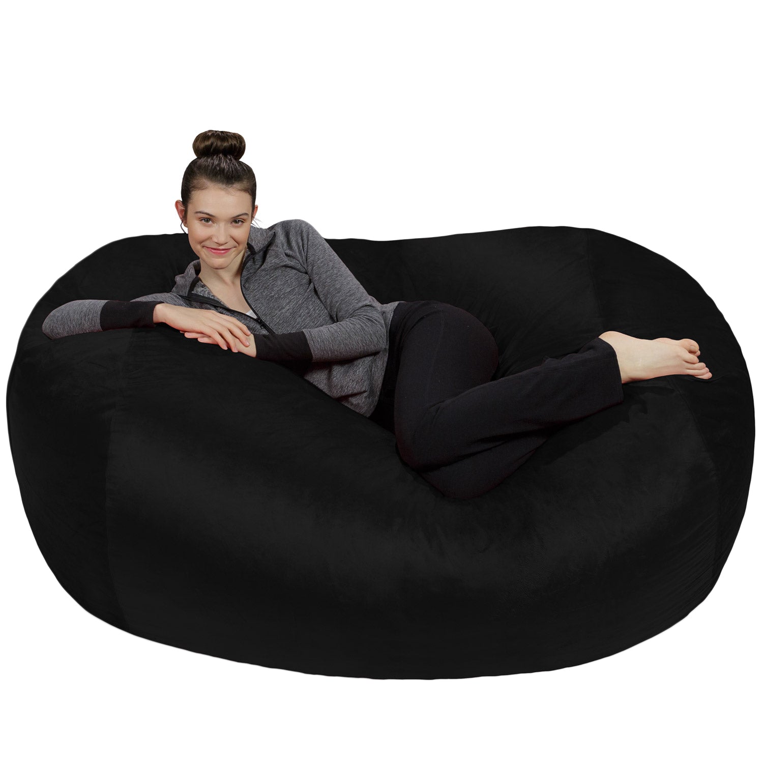 Sofa Sack Bean Bag Chair, Memory Foam Lounger with Microsuede Cover, Kids, Adults, 6 ft, Black