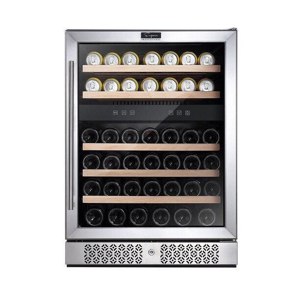 24 in. Dual Zone 46-Bottle Built-In and Freestanding Wine Chiller Refrigerator in Stainless Steel