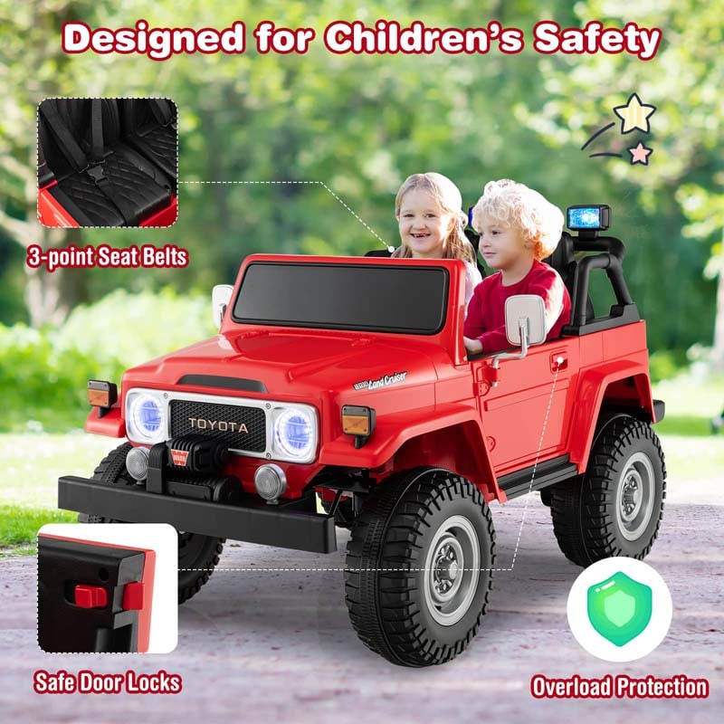 Licensed Toyota FJ40 2-Seater Kids Ride On Truck 12V Battery Powered Electric Riding Toy Car with Laser Lights