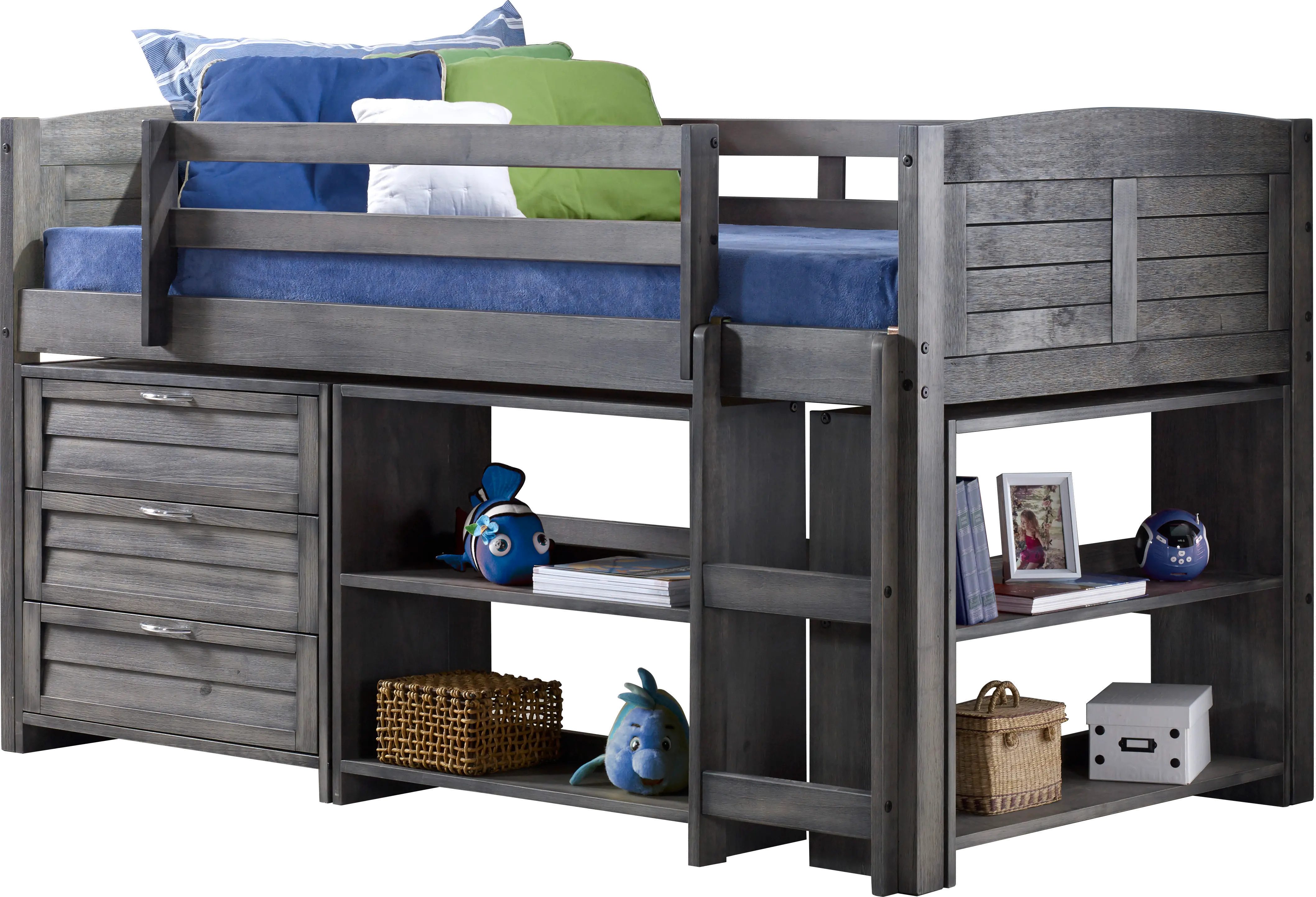 Louver Antique Gray Low Loft Bed Style B