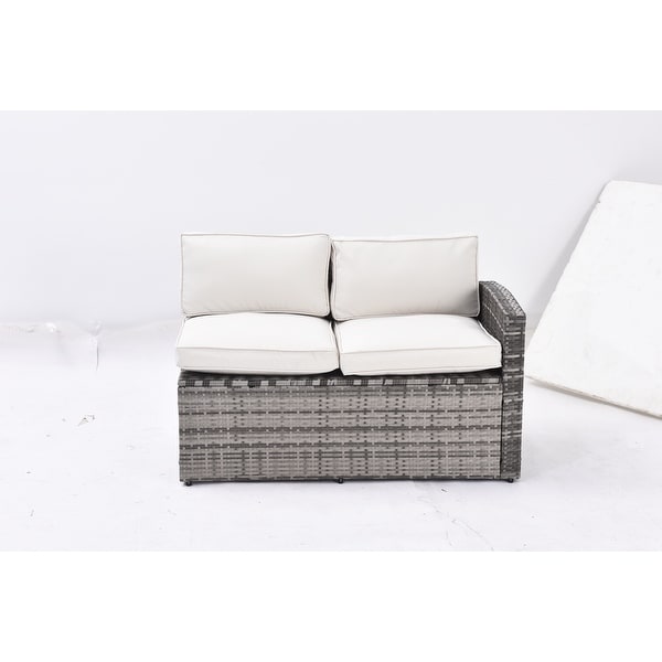 Patio Furniture Set，7 Pieces Sectional Conversation Sofa with Ottomans，All Weather，With Backrest and Removable Cushions