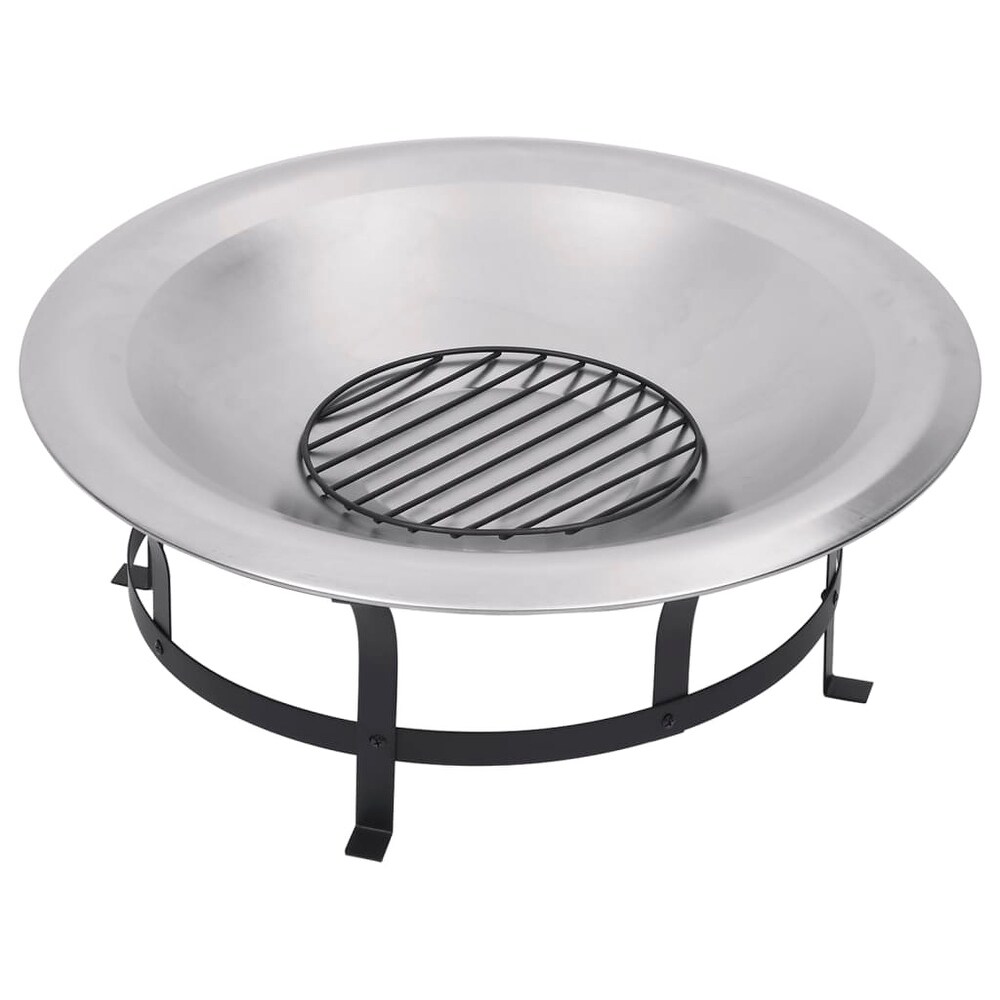 vidaXL Outdoor Fire Pit with Grill Stainless Steel 29.9\