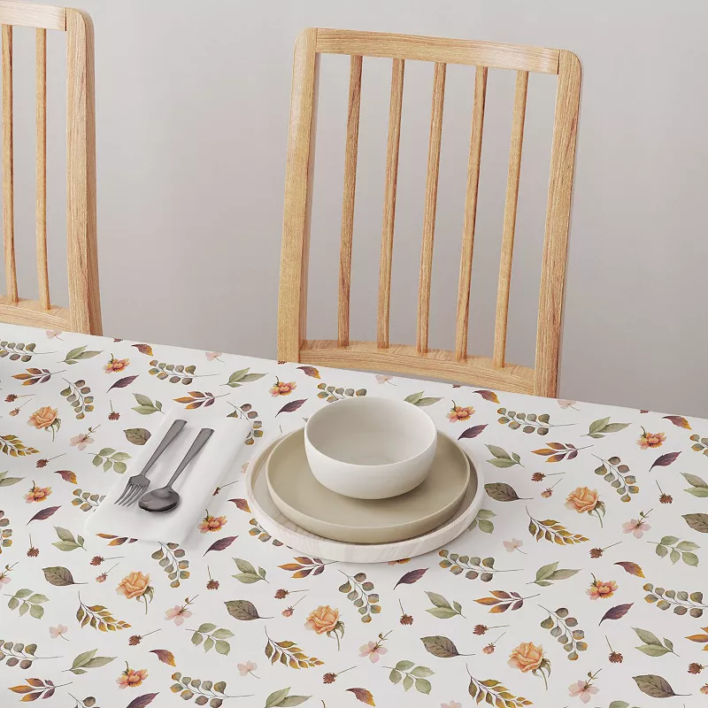 Square Tablecloth， 100% Polyester， 54x54， Falling Leaves and Flowers