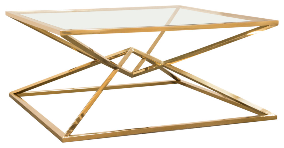 40 quot40 quotSquare Glass Coffee Table Stainless Steel Gold Frame   Contemporary   Coffee Tables   by Sideboards and Things  Houzz