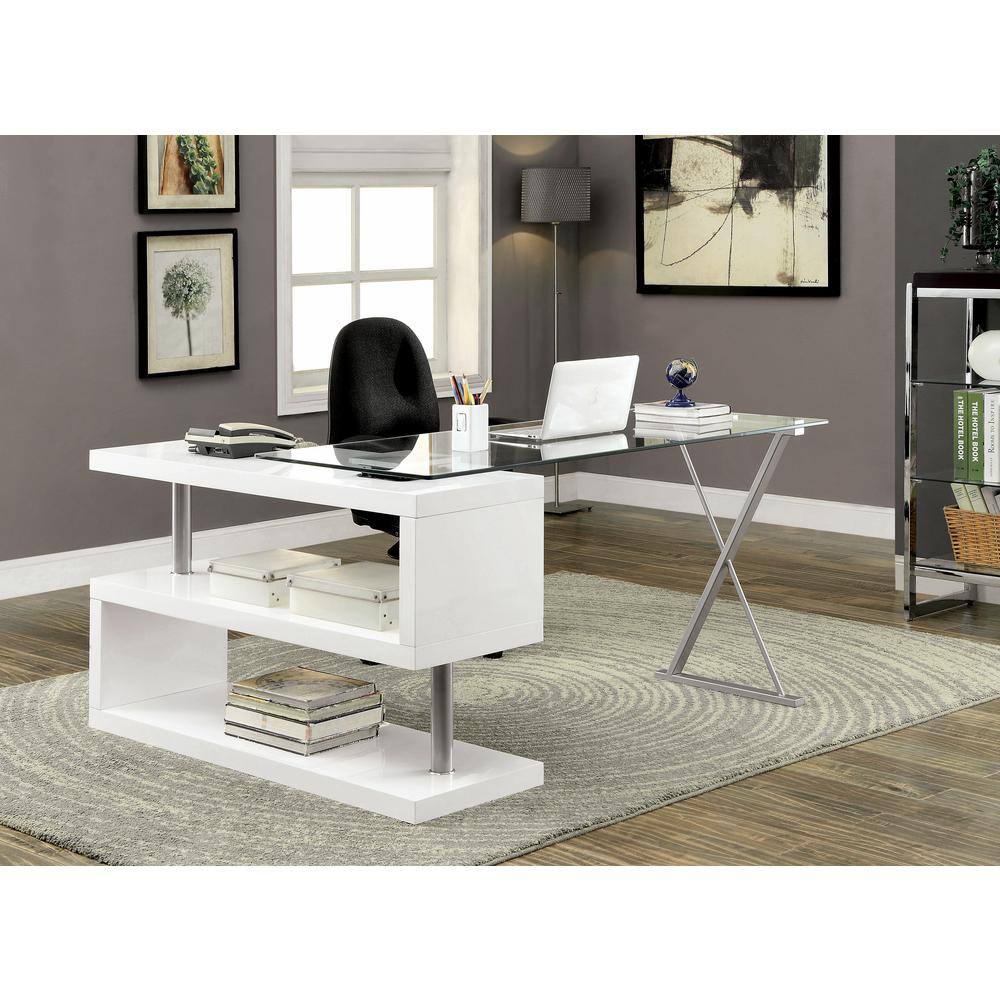 Furniture of America Corryton 59.25 in. Rectangle White Computer Desk with Convertible Shape IDF-DK6131WH