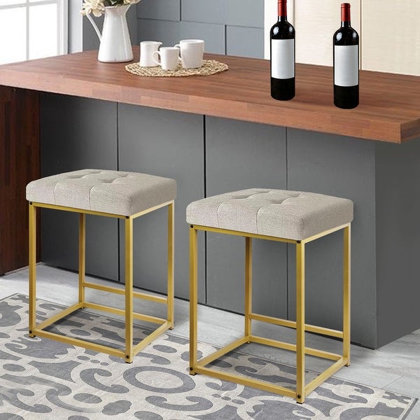 24 Inch Counter Height backless Bar Stool with Brass Metal Frame-set of 2