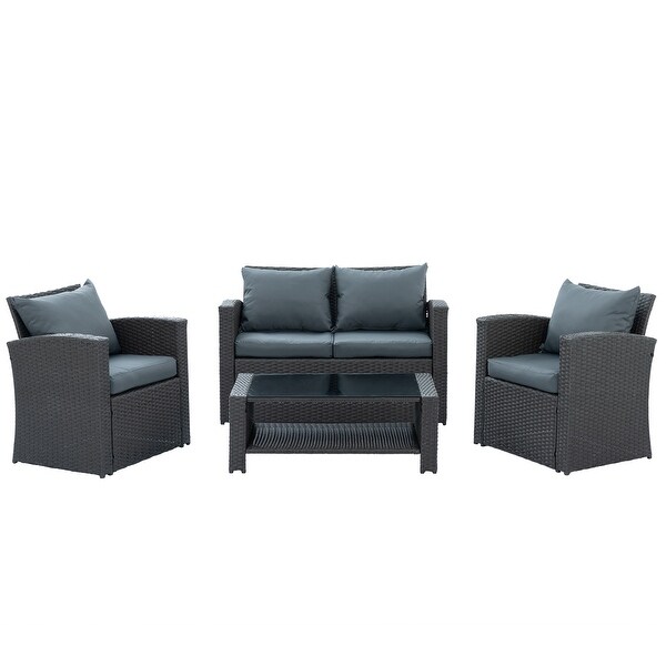 4Piece Dark Gray Wicker Patio Set