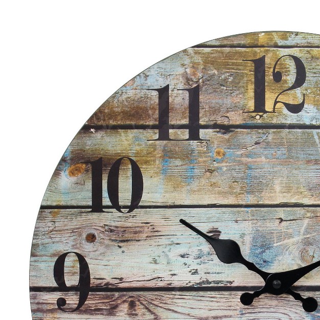 Round Rustic Wooden Wall Clock Blue Stonebriar Collection