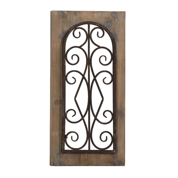 Wood Scroll Window Inspired Wall Decor With Metal Scrollwork Relief Brown Olivia amp May