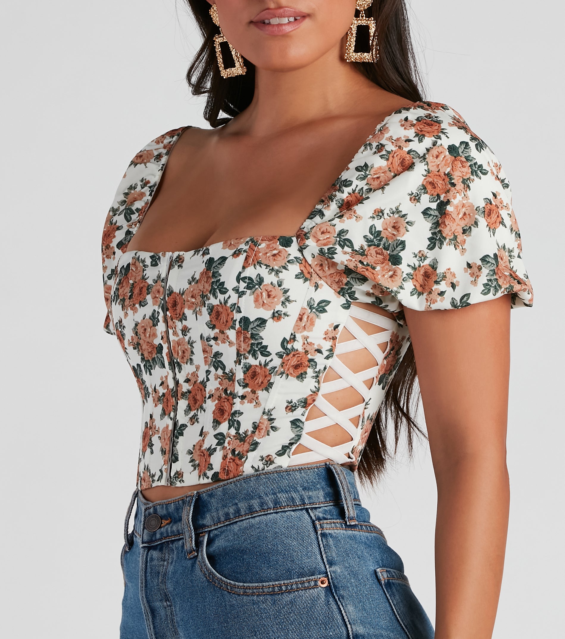 Gorgeous Blooms Puff Sleeve Crop Top