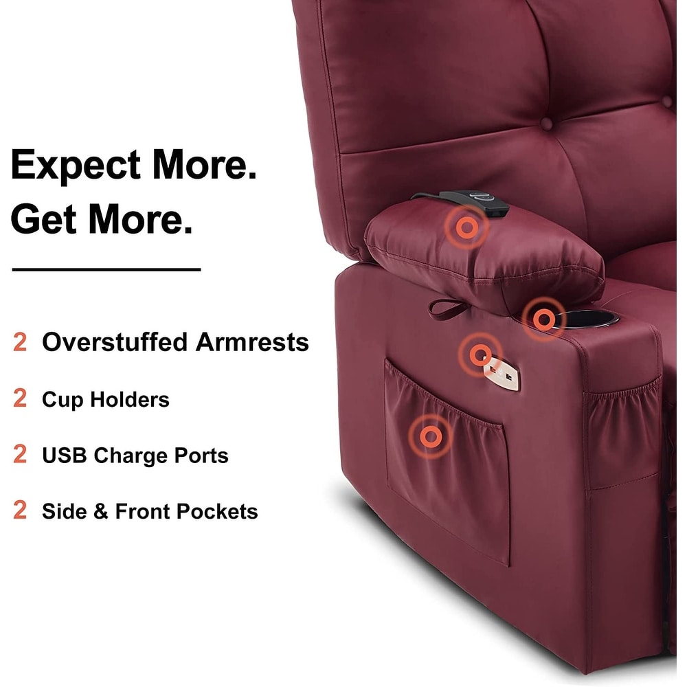 MCombo Large Power Swivel Glider Rocker Recliner Chair with Massage and Heat  Faux Leather 7748