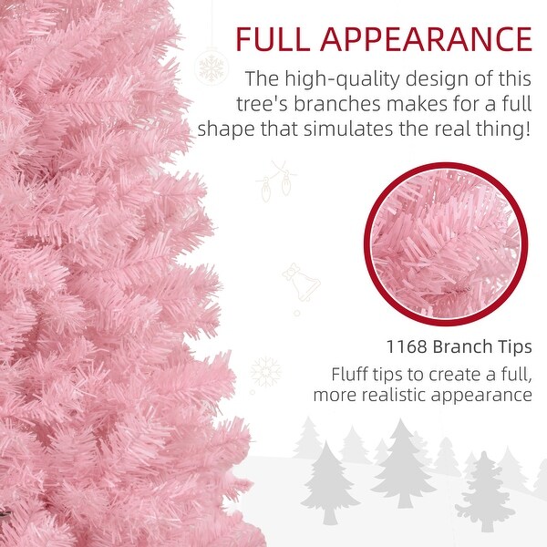 HOMCOM 8' Tall Unlit Slim Douglas Fir Artificial Christmas Tree with 1168 Realistic Branch Tips，Pink