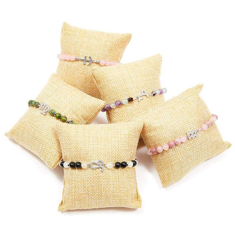 12 Pack Linen Bracelet Cushion Pillows for Watches and Bangles， Jewelry Display for Selling， Beige (3 x 3 In)