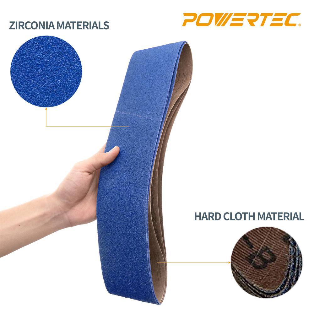 POWERTEC 4 in. x 36 in. 100-Grit Metal Grinding Zirconia Sanding Belt Sandpaper for Belt Sander (3-Pack) 443610Z-3