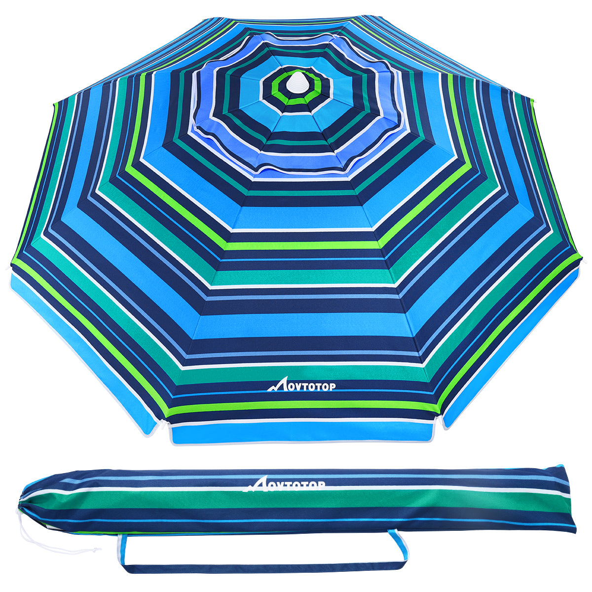 MOVTOTOP 6.5ft Beach Umbrella Striped Sun Shelter UV for Beach Travel