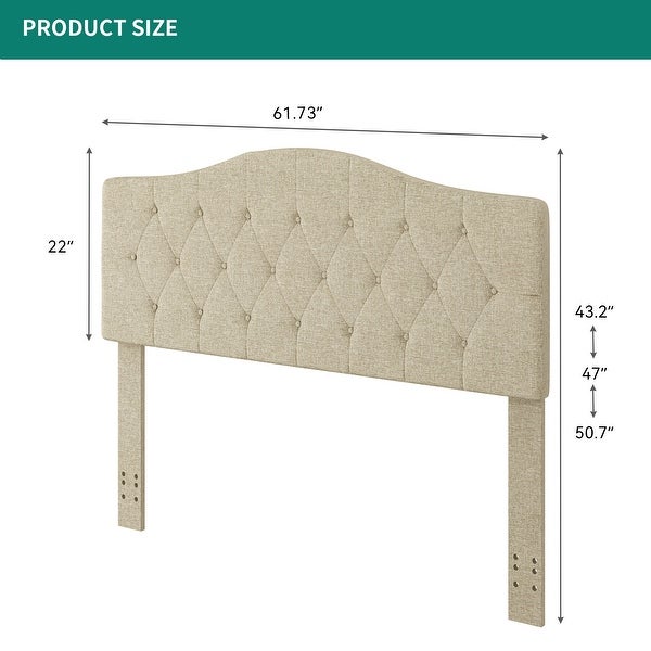 Adjustable Queen Tufted Nailhead-trim Headboard - - 38076402