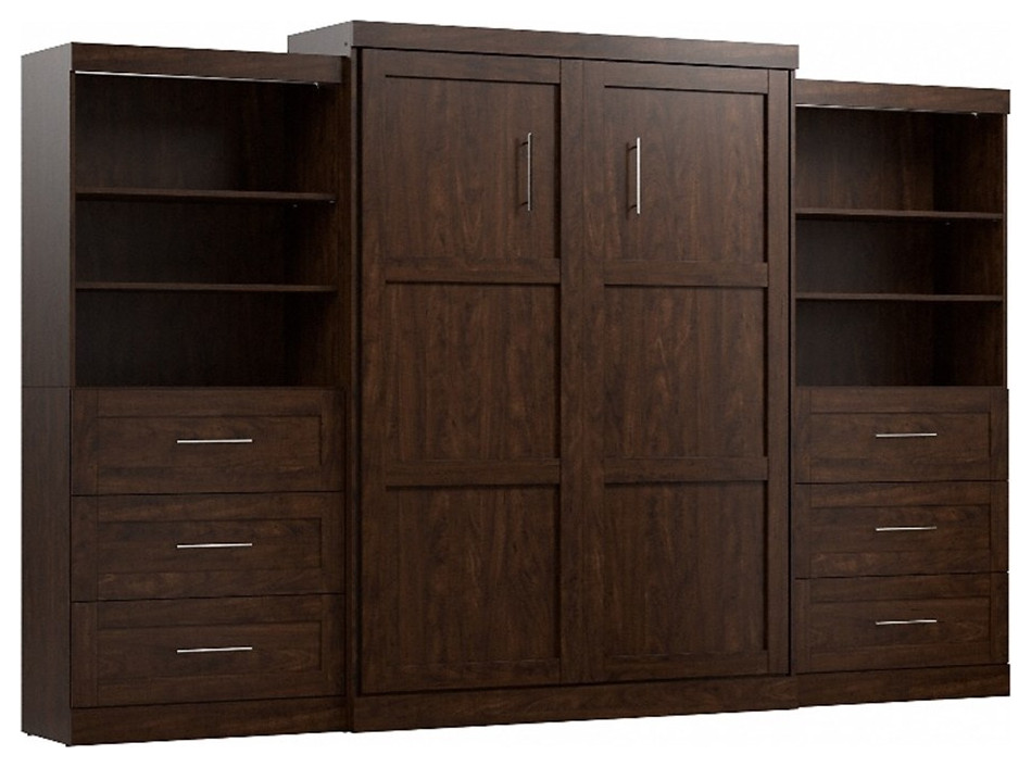 Bestar Pur Queen Murphy Bed and 2 Shelving Units w/Drawers (136W) in Chocolate   Transitional   Entertainment Centers And Tv Stands   by Homesquare  Houzz