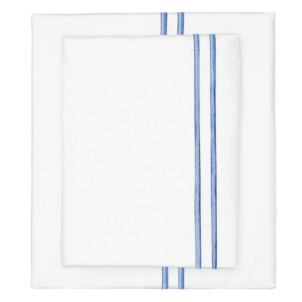 Capri Blue Lines Embroidered Sheet Set (Fitted, Flat, & Pillow Cases)