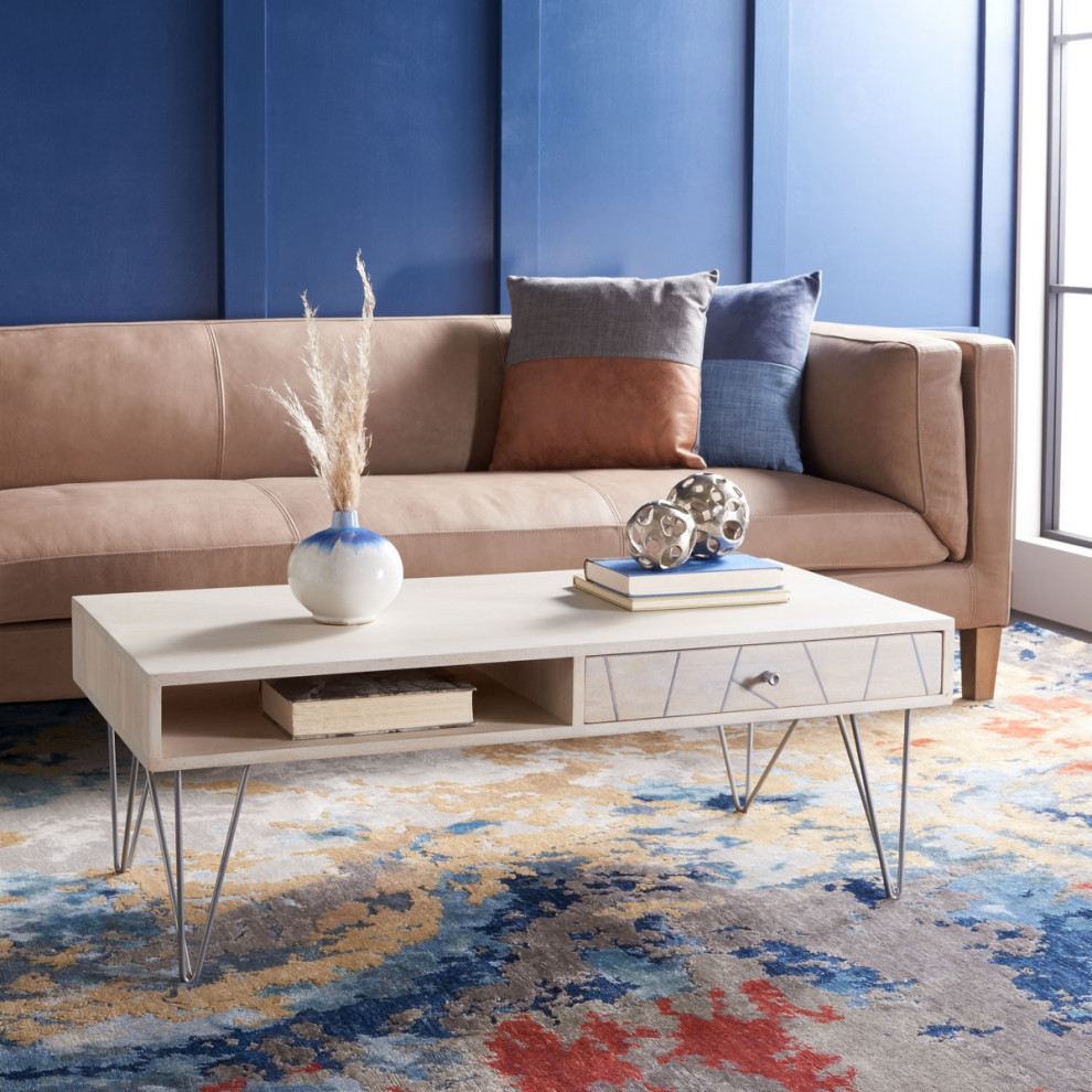 Thor Coffee Table Whitewash/ Silver   Midcentury   Coffee Tables   by AED Luxury Home Decor  Houzz