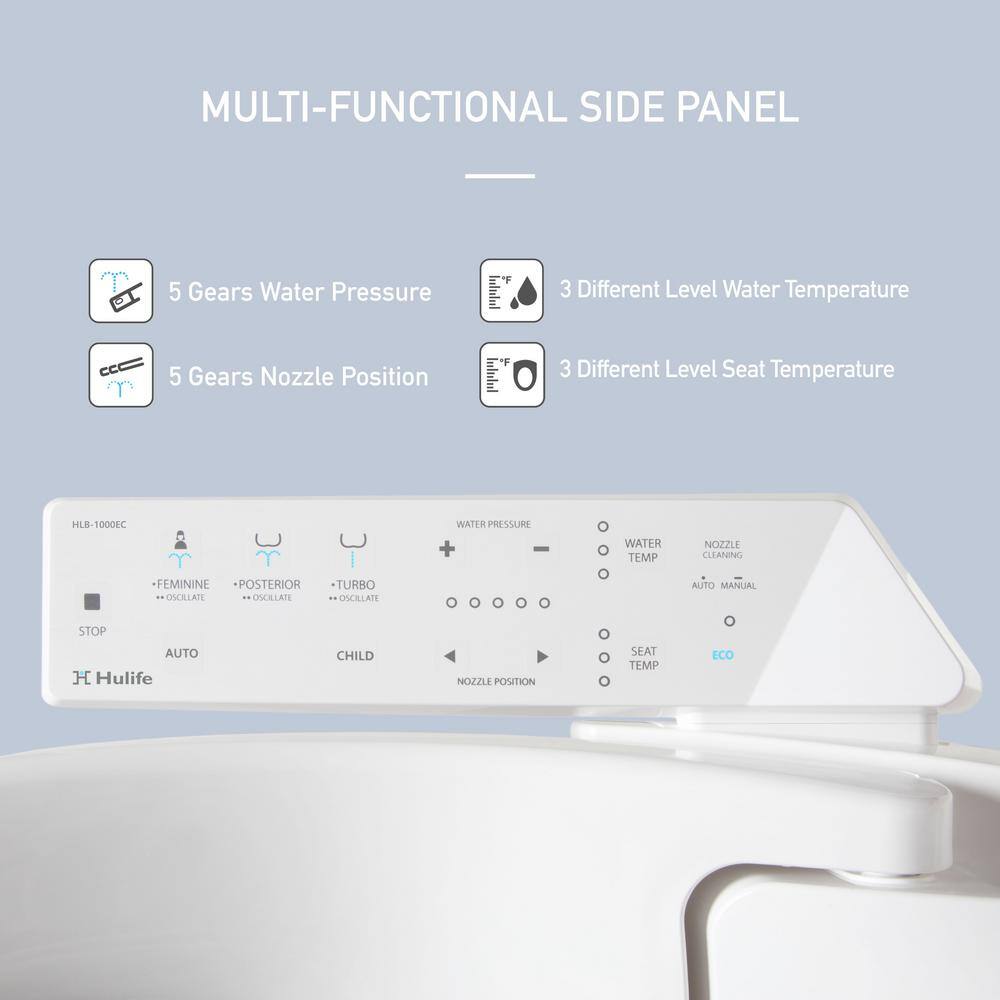 Hulife Electric Bidet Seat for Elongated Toilet with Unlimited Heated Water Heated Seat Control Panel in White HLB-1000EC