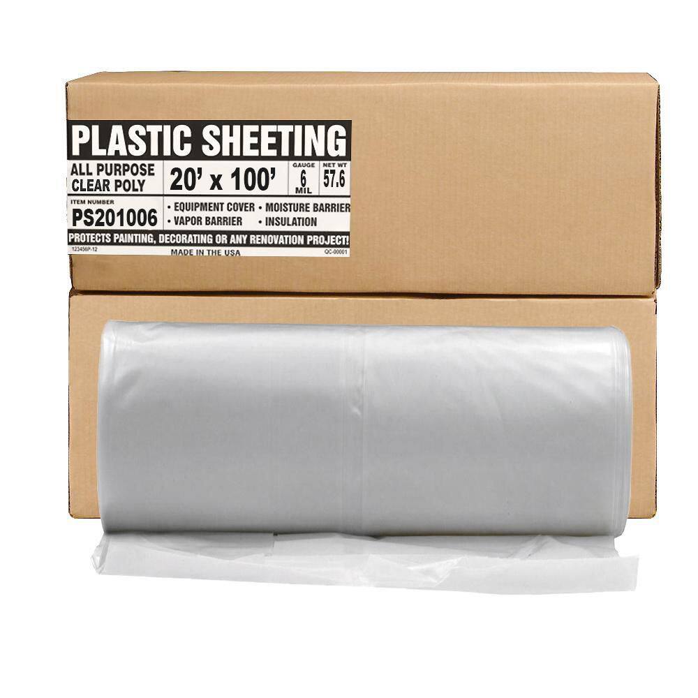 Aluf Plastics Plastic Sheeting - 20 ft. x 100 ft. 6 mil Gauge - Clear Vapor and Moisture Sheet Cloth for Furniture Covers PS201006