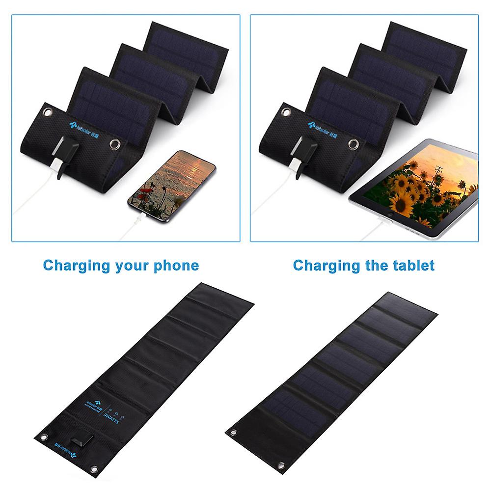 Black Ms9 Portable Solar Charger Foldable Solar Charging Panel Ipx4 Camping Sun Power Phone Charger For Outdoor Use Ipx4 Waterproof Compatible With Io