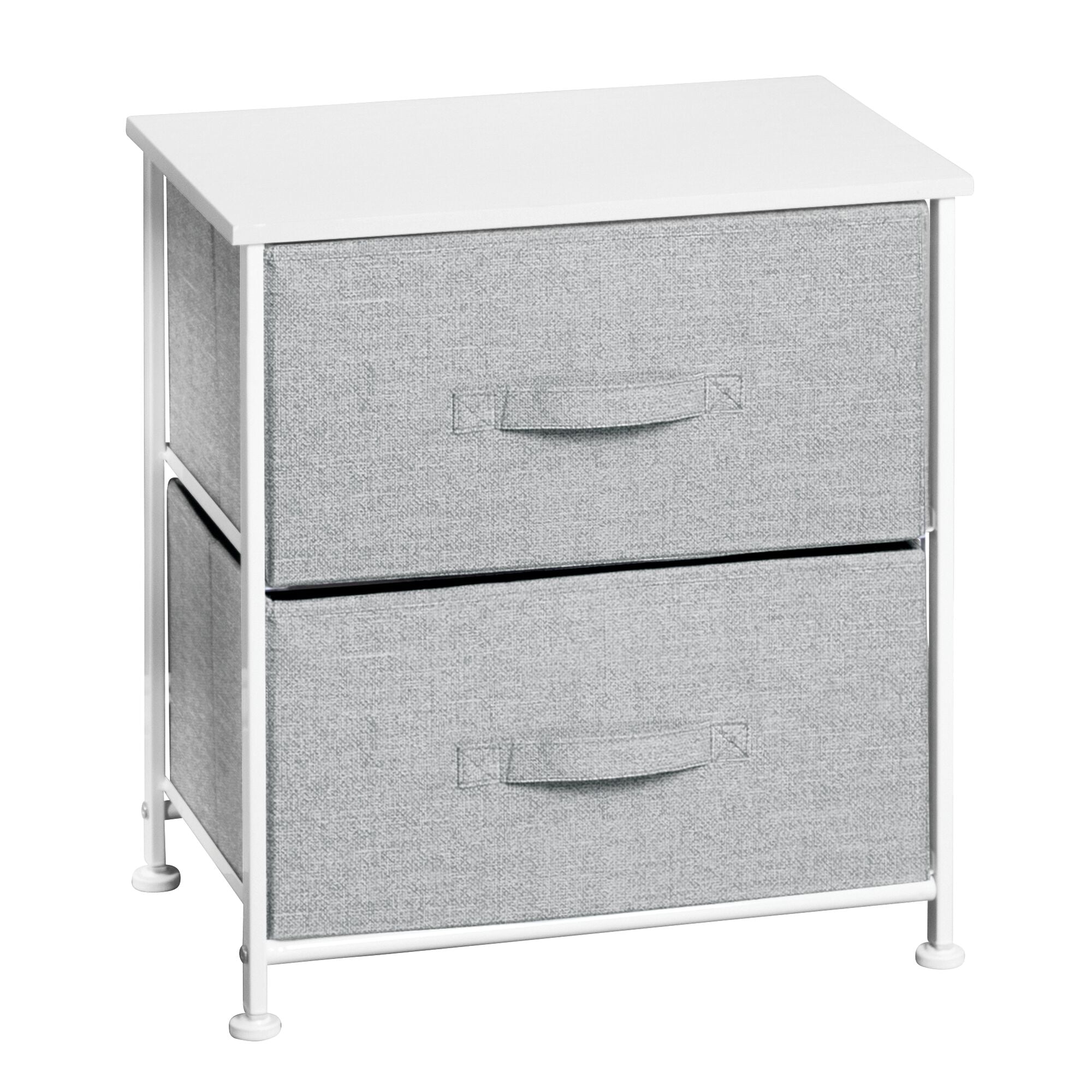 mDesign Small Storage Dresser End/Side Table Night Stand with 2 Removable Fabric Drawers - Organizer for Bedroom, Living Room, Closet - Hold Clothes, Linens, Accessories, Lido Collection, Gray/White