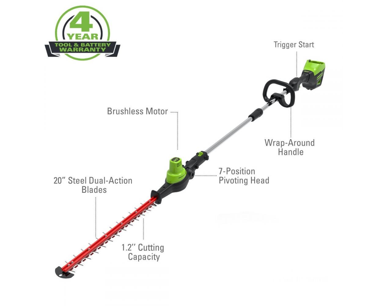 60V 20-Inch Cordless Pole Hedge Trimmer (Tool Only) | Greenworks Pro