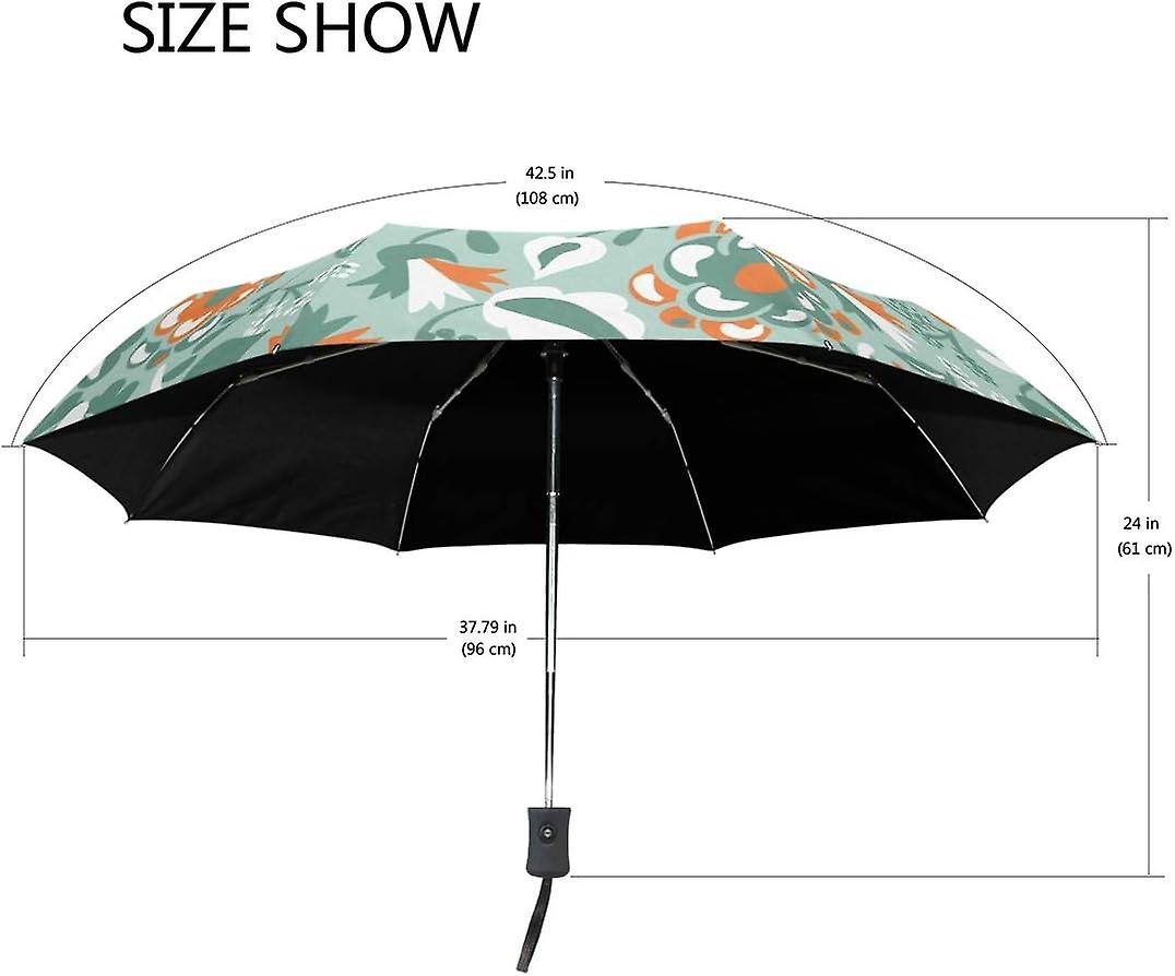 Travel Umbrella Automatic Windproof Foldable Umbrella Beautiful Flowers Leaves