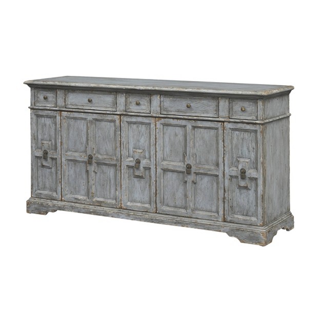 Brett Antique Inspired 4 Door 4 Drawer Storage Credenza sideboard Weathered Gray Treasure Trove