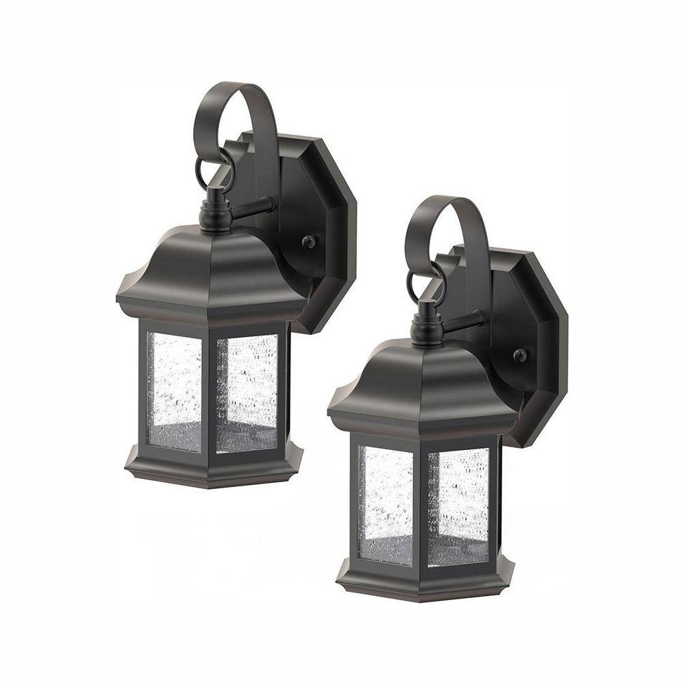 Hampton Bay 1-Light Black Outdoor Wall Light Fixture with Seeded Glass (2-Pack) KB T0784