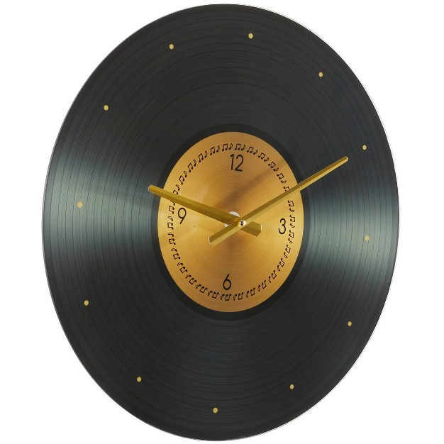 Glass Musical Notes Record Style Wall Clock Black Novogratz