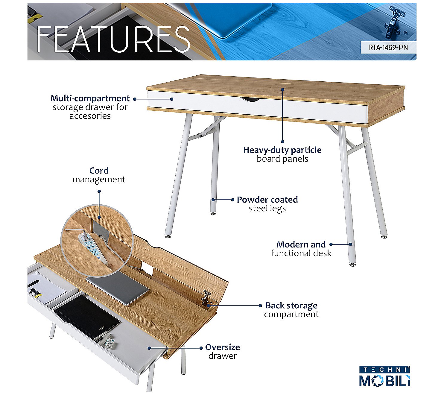 Techni Mobili Modern Multi Storage Computer Desk