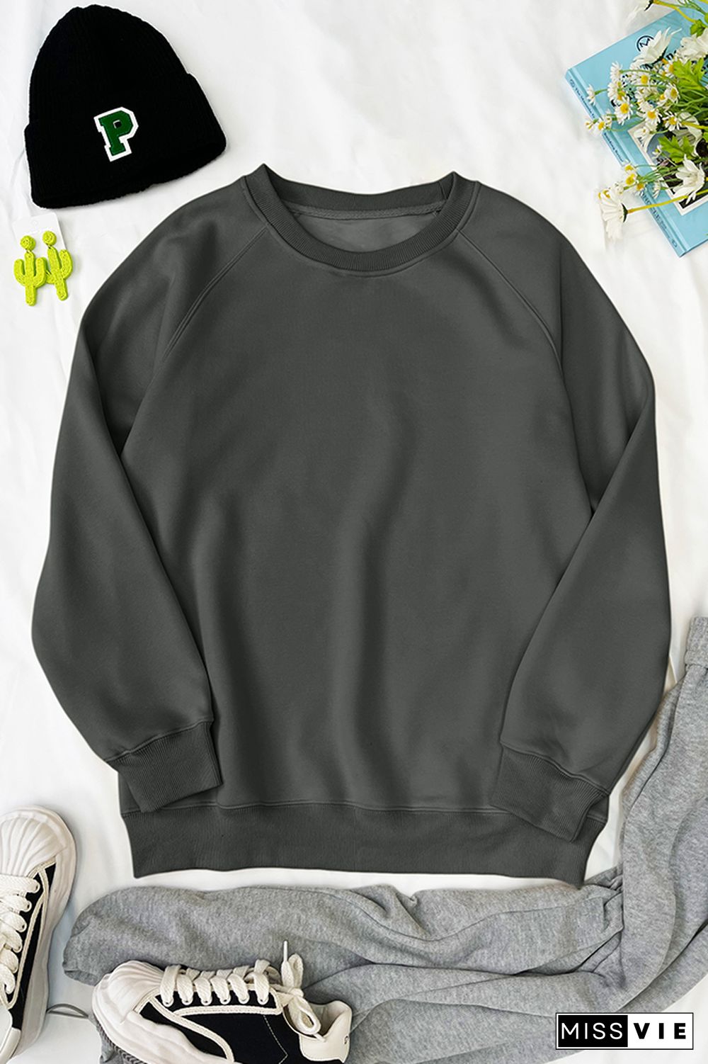 Plain Oversized Fleece Lining Pullover Sweatshirts