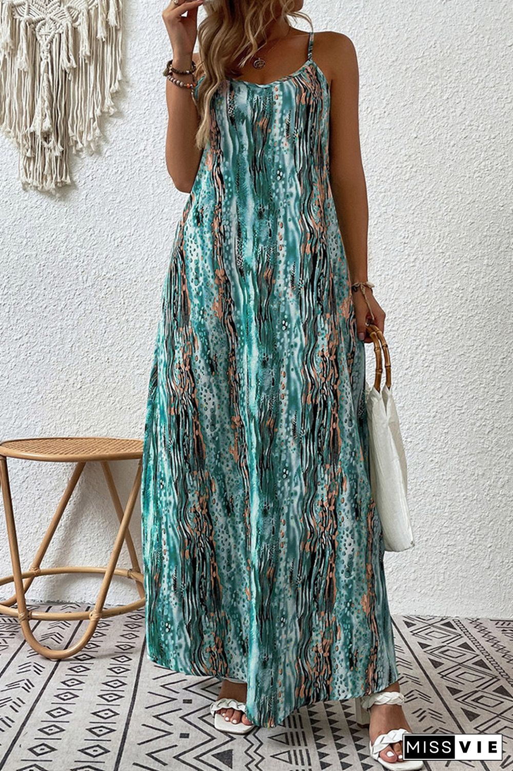 Tie Dye Printing Spaghetti Maxi Dress