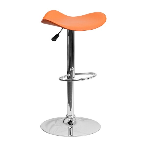 Offex Contemporary Orange Vinyl Adjustable Height Bar Stool With Chrome Base