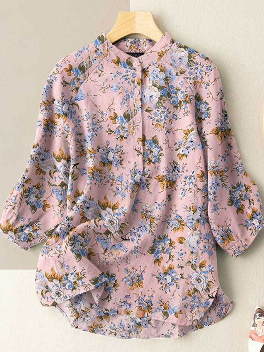 Casual Loose Floral Print Long Sleeve Blouse