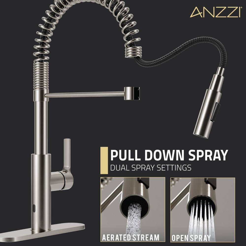 ANZZI Ola Hands Free Touchless 1-Handle Pull-Down Sprayer Kitchen Faucet with Motion Sense and Fan Sprayer in Brushed Nickel KF-AZ303BN