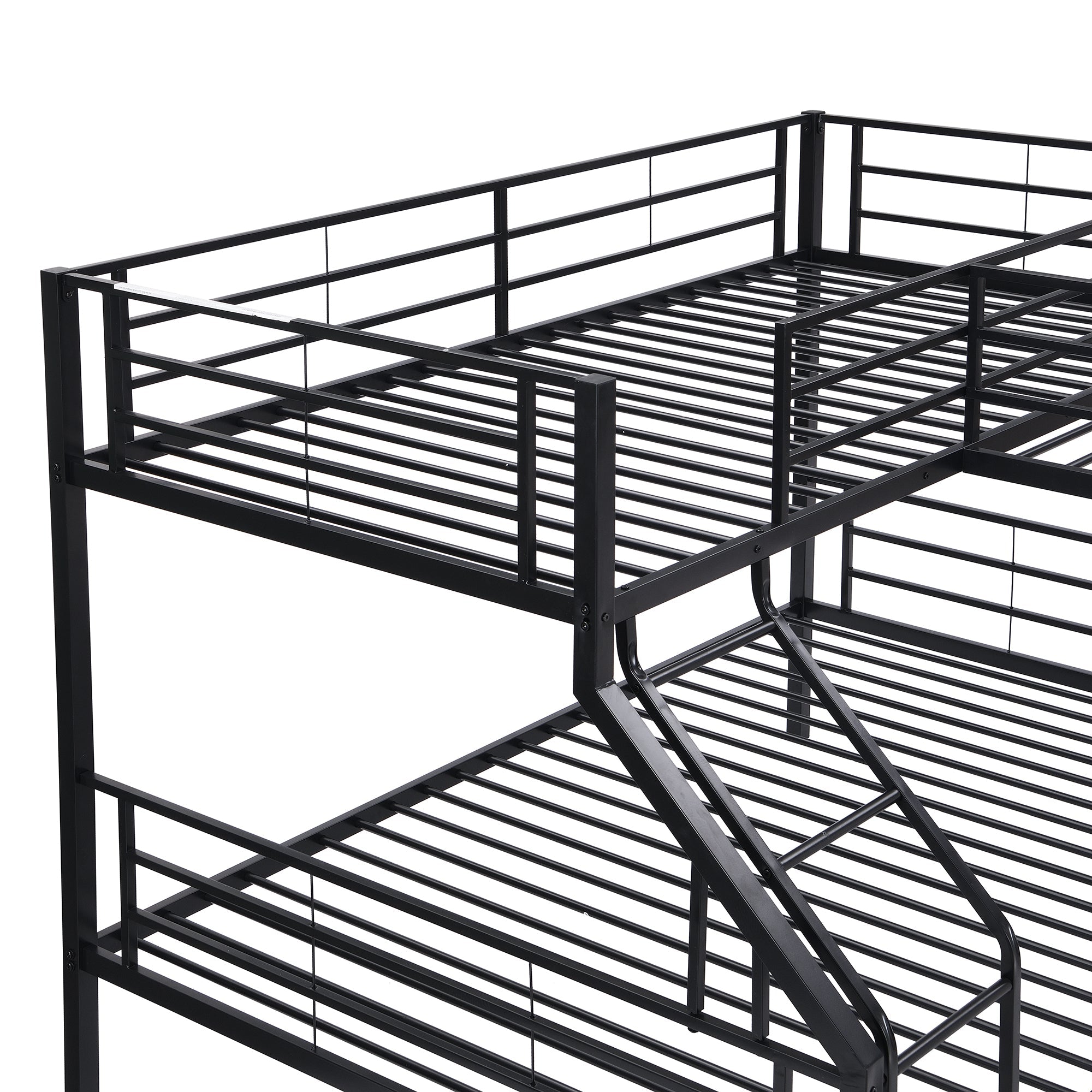 Euroco Twin L-Shaped Metal Bunk Bed with Built-in Study Desk for Kids' Bedroom, Black