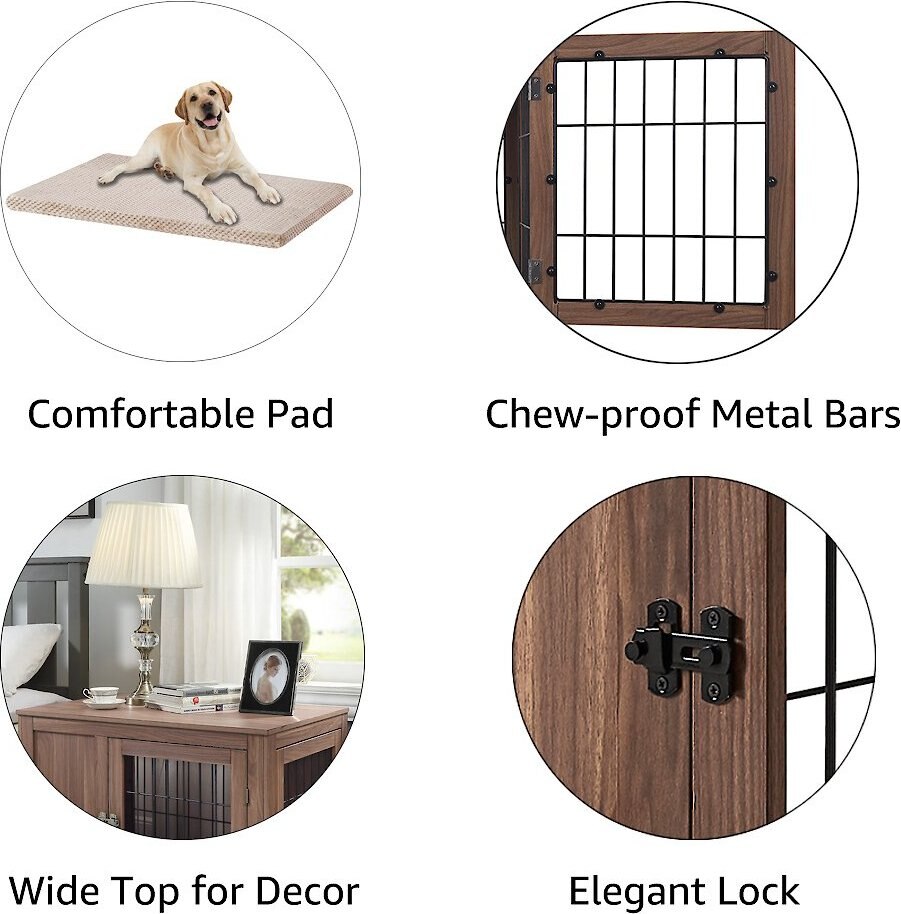 Unipaws Wooden Wire Double Door Furniture End Table Dog Crate