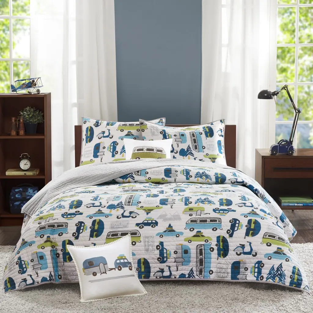 Blue and Green Twin Drive Away 3 Piece Bedding Collection