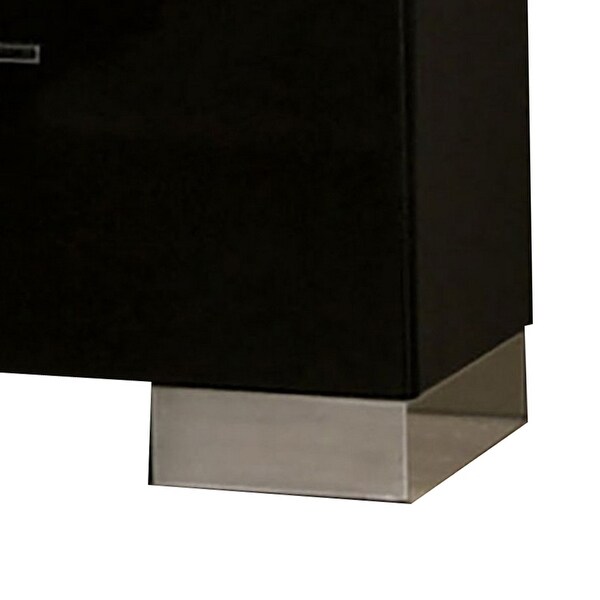 Two Drawer Nightstand with USB Charger and Bar Handle Pulls， Black - - 32763678