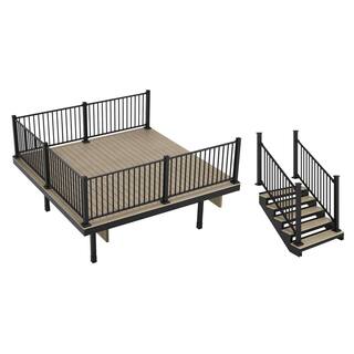 FORTRESS Apex Freestanding 4 ft. x 12 ft. x 12 ft. Arctic Birch PVC Deck 5-Step Stair Kit with Steel Framing  Aluminum Railing K-64405852113