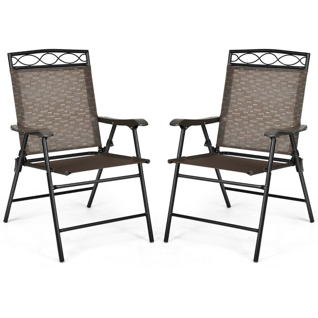 Costway 2pcs Folding Chairs Patio Garden Outdoor W Steel Frame Armrest Footrest