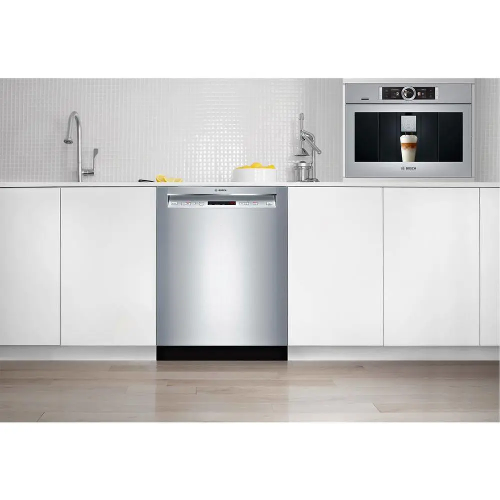 Bosch 300 Series 24 in Front Control Built-In Stainless Steel Dishwasher w3rd Rack Stainless Steel Tall Tub 44dBA 5-Cycles SHEM63W55N