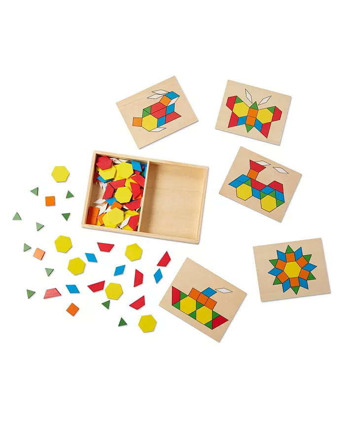 Melissa and Doug Melissa and Doug Pattern Blocks and Boards - Classic Toy With 120 Solid Wood Shapes and 5 Double-Sided Panels  Multi-Colored Animals Puzzle