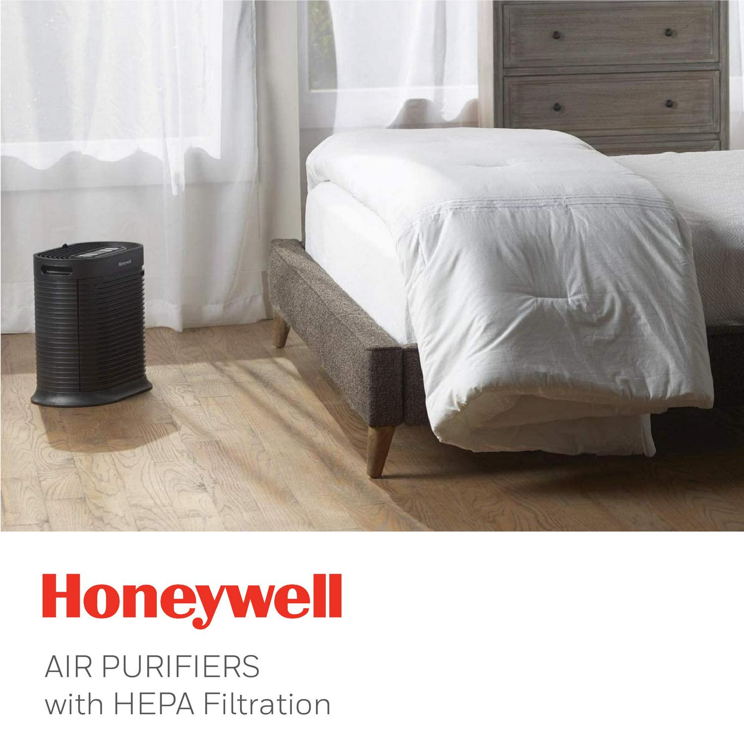 Honeywell AllergenPlus HEPA Air Purifier， Airborne Allergen Reducer for Medium Rooms (155 sq ft)， Black  Wildfire/Smoke， Pollen， Pet Dander， and Dust Air Purifier， HPA100