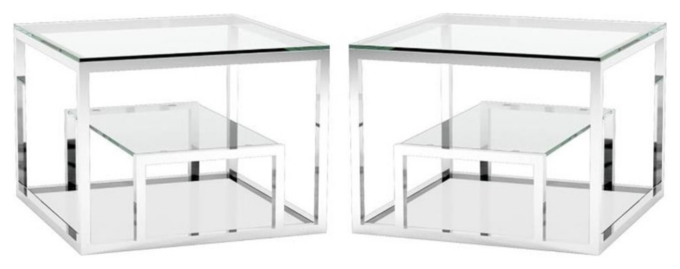 Home Square Multi Shelves Steel End Table in Silver Finish   Set of 2   Contemporary   Side Tables And End Tables   by Homesquare  Houzz