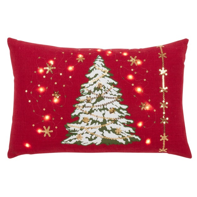 Saro Lifestyle Christmas Tree Pillow With Led Lights Decorative Pillow Cover